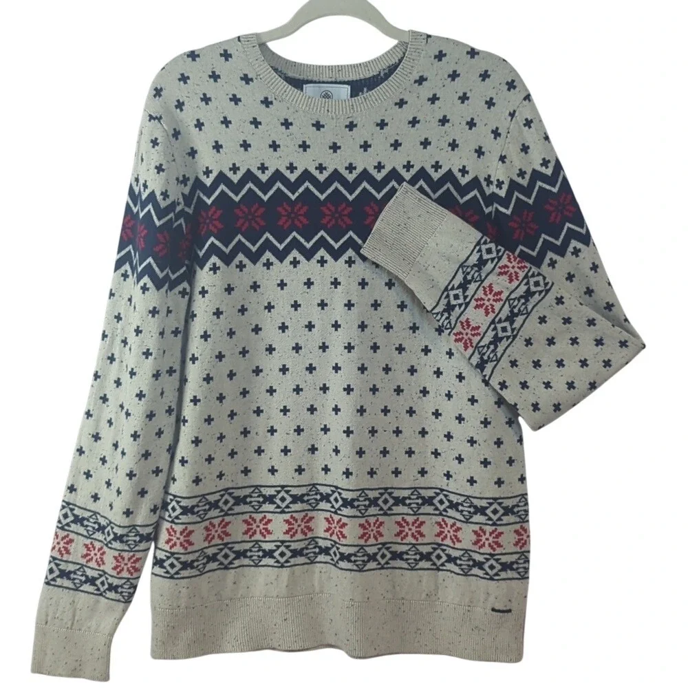 Pac Sun On the‎ Byas Men's Nordic Fair Isle Winter Cream, Navy, and Red Sweater